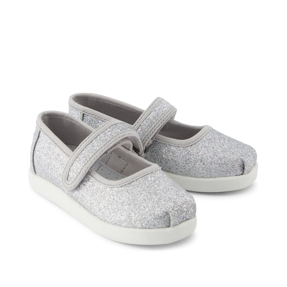 TOMS Nora Mary Jane Toddler Shoe Glitter Silver 7 T